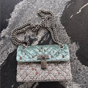 Kurt Geiger Chic Quilted Chain Bag - Green and Gray